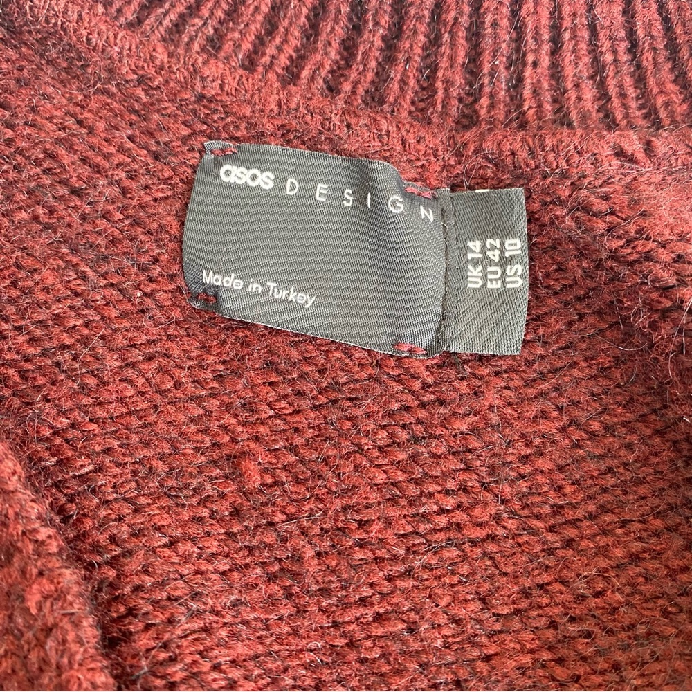 ASOS Long Sleeve Collar Knitted Sweater in Burgundy Size 10 - Picture 11 of 13